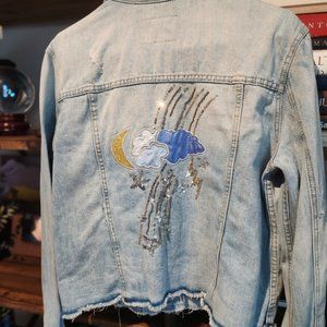 SANCTUARY Distressed & Embroidered Storm Cloud Denim Jacket